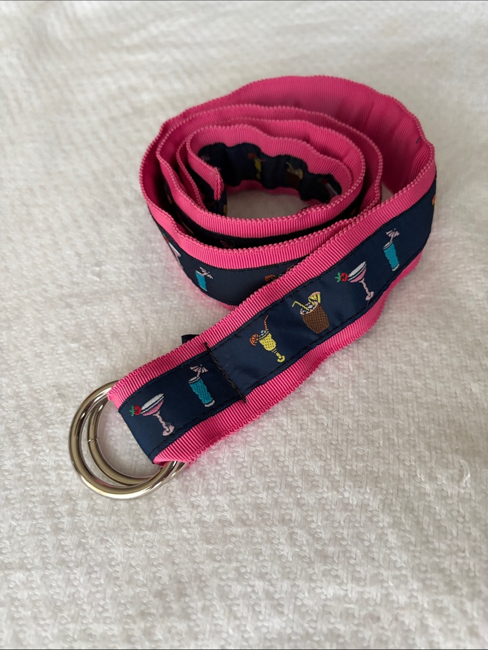 CK BRADLEY-PiNk Cocktail Drink Grosgrain Ribbon Belt D-Ring Sz M women